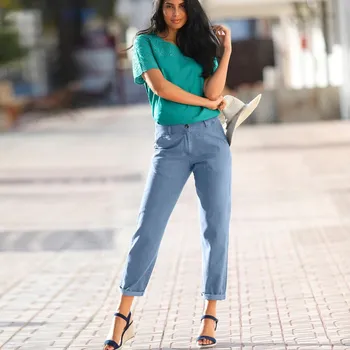 Dámské kalhoty Vzdušné kalhoty, lehký denim sepraná modrá 46