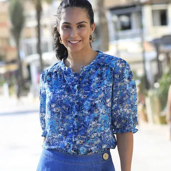 Dámská halenka Voálová halenka s volánky a potiskem modrá/bledě modrá 48