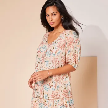 Dámská halenka Halenka na knoflíčky s potiskem květů přírodní 46