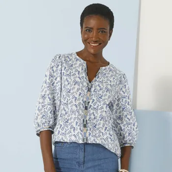 Dámská halenka Halenka s výšivkou z bavlny s potiskem modrá 48