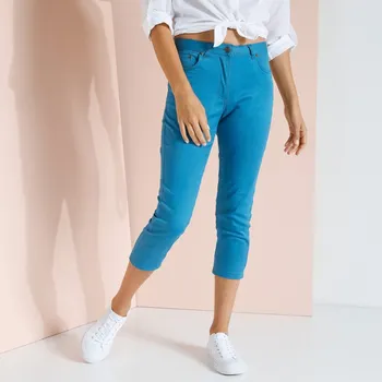 Dámské kalhoty Úzké tvilové 7/8 kalhoty modrá 40