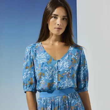 Dámská halenka Halenka na knoflíčky s potiskem květů modrá 40