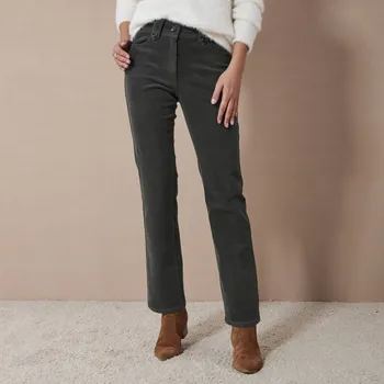 Dámské kalhoty Rovné manšestrové kalhoty tmavě zelená 50