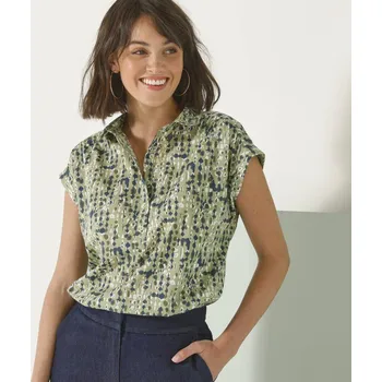 Dámská halenka Halenka s výstřihem na knoflíčky a potiskem zelená/nám.modrá 36