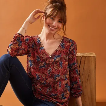 Dámská halenka Halenka s potiskem květin paprika/modrá 44