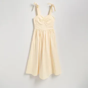 Dámské šaty Reserved - Midi šaty s&nbsp;vázáním v&nbsp;pase - světle žlutá - XO728-10X - XO728-10X-XL