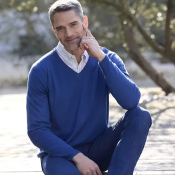 Pánská móda Pulovr s výstřihem do V, 100% akryl modrá 107/116 (XL)