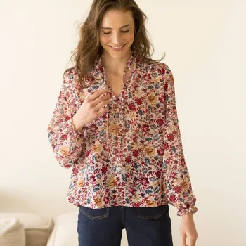 Dámská halenka Voálová halenka s volánky a potiskem režná/červená 36