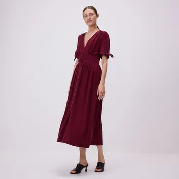 Dámské šaty Reserved - Maxi šaty ze směsi lnu - hnědá - 5177V-83X - 5177V-83X-XS