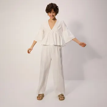 Dámské kalhoty Reserved - Lněné kalhoty - bílá - 700AC-00X - 700AC-00X-L