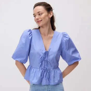 Dámská halenka Reserved - Zavazovací halenka s peplumom - modrá - YE341-55X - YE341-55X-S