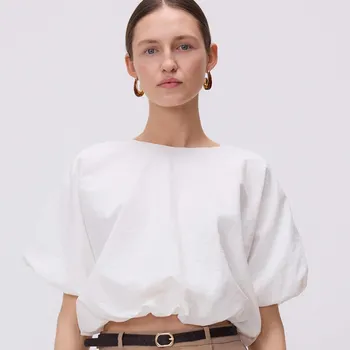 Reserved - Krátká blůza s balónovým střihem - bílá - RW310-00X - RW310-00X-XS