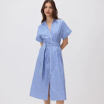 Dámské šaty Reserved - Košilové šaty s páskem - modrá - 5163V-55X - 5163V-55X-XXL