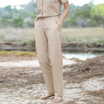 Dámské kalhoty Vzdušné kalhoty, směs bavlny a lnu béžová 36