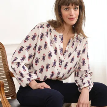 Dámská halenka Halenka s knoflíčky a potiskem béžová/švestková 44