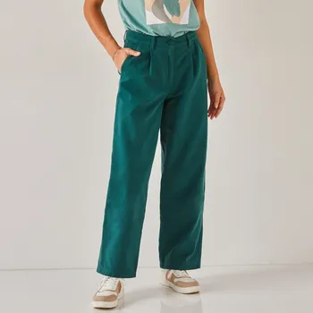 Dámské kalhoty Keprové široké kalhoty pro menší postavu jedlová 36