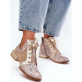 Dámské kozačky Kožené Kotníkové Boty Maciejka 05541-04 - Barva: Béžová, Velikost: 41