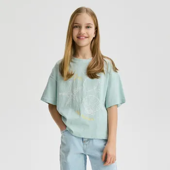 Dívčí tričko Reserved - Tričko s potiskem - bledá tyrkysová - 914EA-06X - 914EA-06X-U15