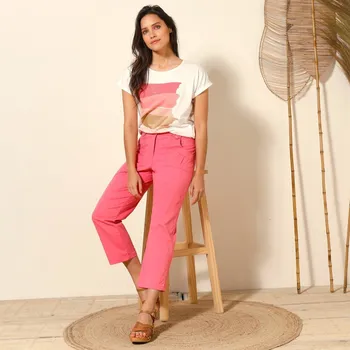 Dámské kalhoty Strečové 7/8 kalhoty růžové dřevo 48