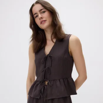 Dámský kabát Reserved - Vesta ze směsi lyocellu - tmavě hnědá - 0992P-89X - 0992P-89X-S