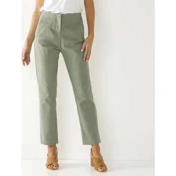 Dámská móda 7/8 kalhoty s vysokým zeštíhlujícím pasem šedozelená 46