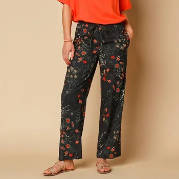 Dámské kalhoty Široké kalhoty s potiskem černá/khaki 38