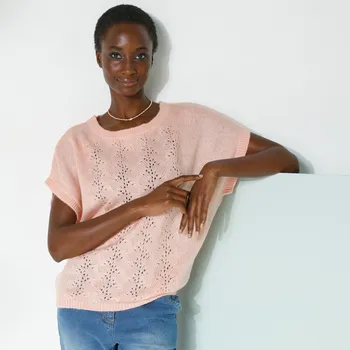 Dámská halenka Úpletová halenka s ažurou světle růžová 50