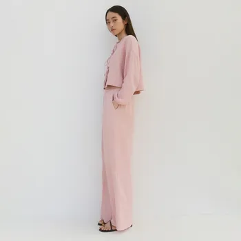 Dámské kalhoty Reserved - Široké kalhoty z mušelínu - pastelově růžová - YH525-03X - YH525-03X-XXL