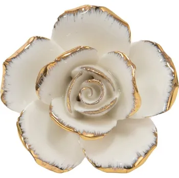 Dveřní kování Krémová keramická úchytka růže se zlatým okrajem Rosé gold – 5x4x5 cm