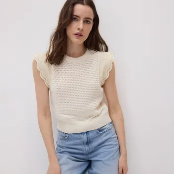 Dámský svetr Reserved - Pletený top z bavlny - tělová - 620FW-02X - 620FW-02X-S