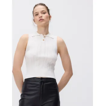 Dámské tričko Reserved - Pletený top s límečkem - bílá - 108HE-00X - 108HE-00X-L