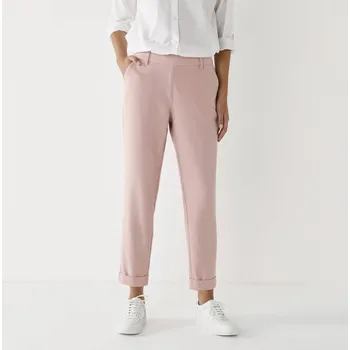 Dámské kalhoty Jednobarevné úzké 7/8 keprové kalhoty šedorůžová 40