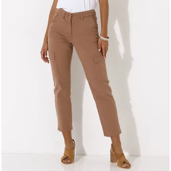 Dámské kalhoty 7/8 cargo kalhoty z plátna hnědošedá 46