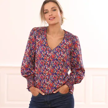 Dámská halenka Halenka s potiskem a žabičkováním nám.modrá/růžová 48