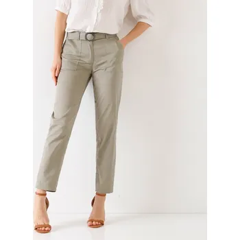 Dámské kalhoty Rovné kalhoty s páskem na kovovou sponu, tvilové khaki 46