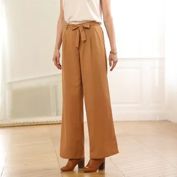 Splývavé kalhoty s páskem a pružným pasem vzadu oříšková 44