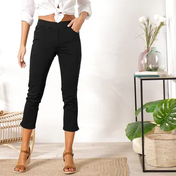 Dámské kalhoty Pohodlné 3/4 kalhoty s pružným pasem černá 48