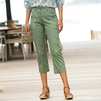 Dámské kalhoty 7/8 rovné cargo kalhoty khaki 38