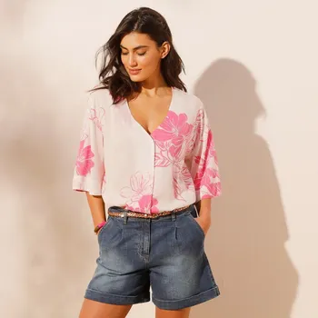 Dámská halenka Košilová halenka s krátkými rukávy režná/růžová 36