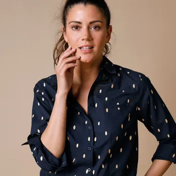 Dámská košile Košile s rukávy na ohrnutí a se zlatým potiskem námořnická modrá/zlatá 38