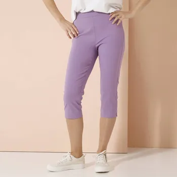 Dámské kalhoty 3/4 kalhoty s vysokým pasem lila 44