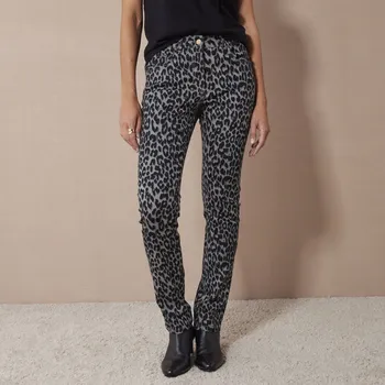 Dámské kalhoty Úzké dlouhé kalhoty, potisk zvířecí srst černá/šedá 44