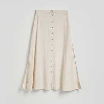 Dámská sukně Reserved - Midi sukně s příměsí lnu - béžová - XJ698-08X - XJ698-08X-L