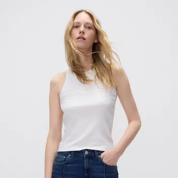 Dámské tričko Reserved - Top s ozdobnou výšivkou - bílá - 556EN-00X - 556EN-00X-L