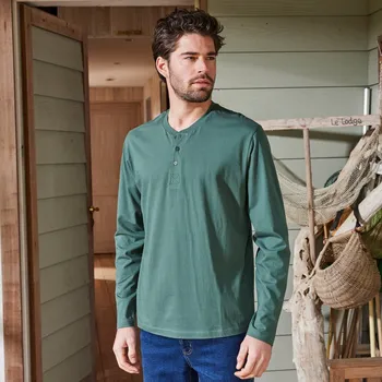 Pánské tričko Tričko s tuniským výstřihem a dlouhými rukávy zelená 117/126 (XXL)