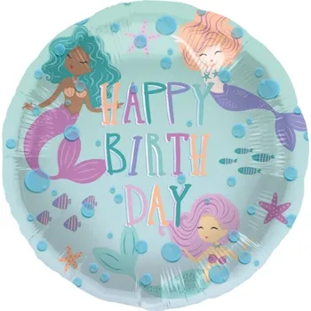 Party dekorace Foliový balonek Happy Birthday Mořské panny, 45 cm