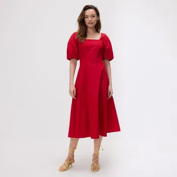 Dámské šaty Reserved - Midi šaty s balonovými rukávy - červená - 517FB-33X - 517FB-33X-S