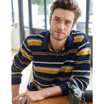 Dámské tričko Pruhované polo tričko s dlouhými rukávy námořnická modrá/medová 147/156 (5XL)