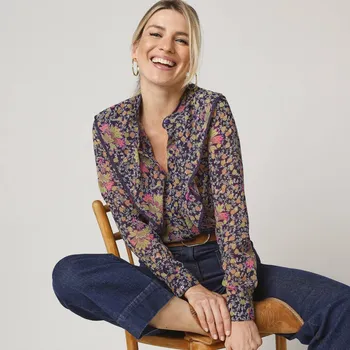 Dámská halenka Voálová halenka s vázačkou fialová/zelená 46