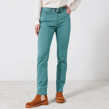 Dámské kalhoty Rovné kalhoty s páskem pro postavu 155 až 160 cm šedozelená 40